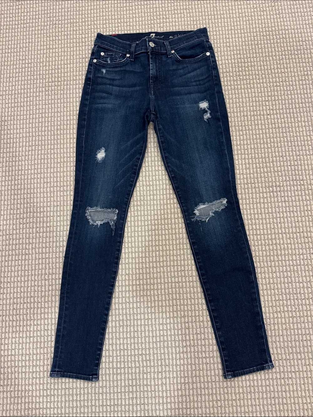 7 For All Mankind Dark Blue Distressed Skinny Jeans